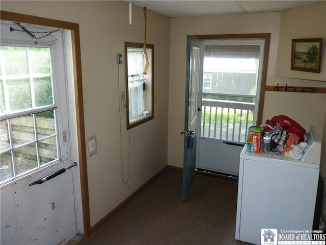 132 Miller St, Sherman, NY 14781 - entryway with baseboards, washer / clothes dryer, and carpet