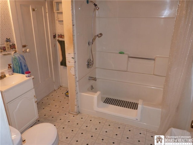 132 Miller St, Sherman, NY 14781 - full bathroom with toilet, shower / bath combo, tile patterned floors, and vanity
