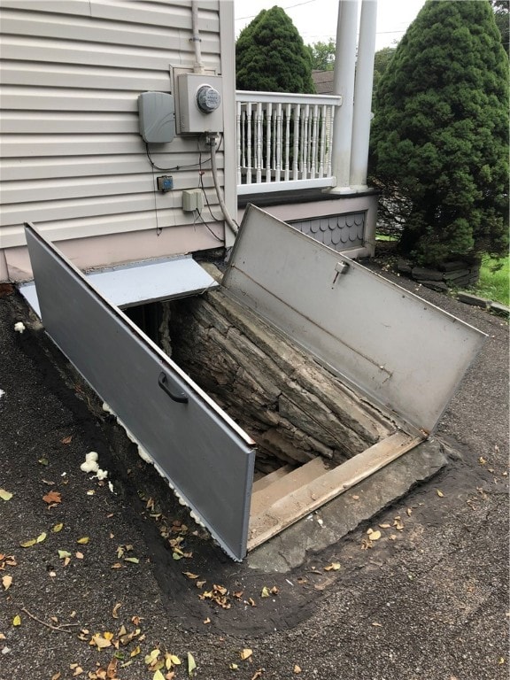 view of storm shelter