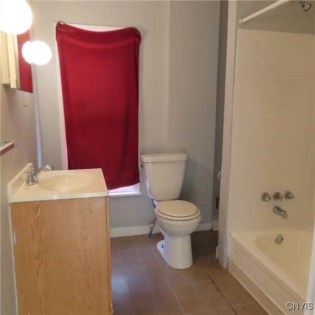 full bathroom featuring toilet, shower / washtub combination, and vanity