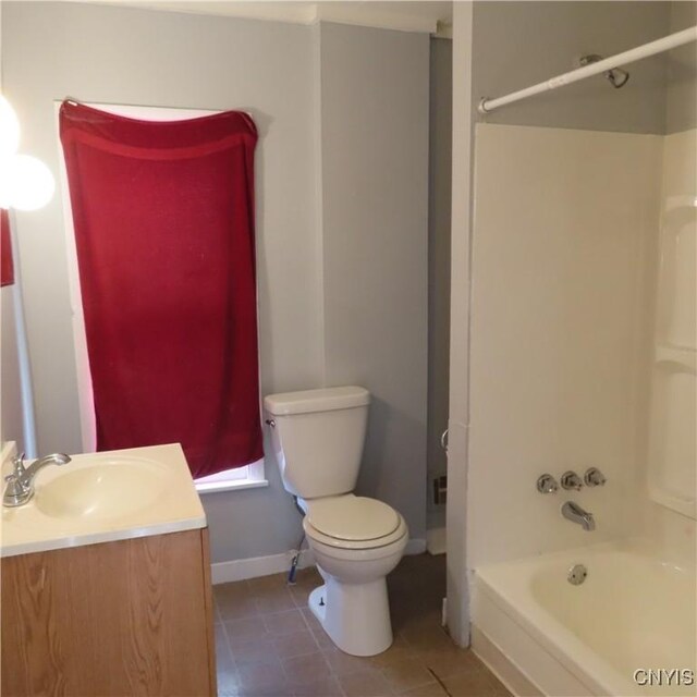 full bathroom with toilet, shower / washtub combination, and vanity