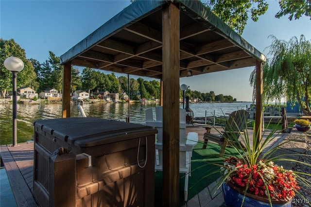 dock area with a water view