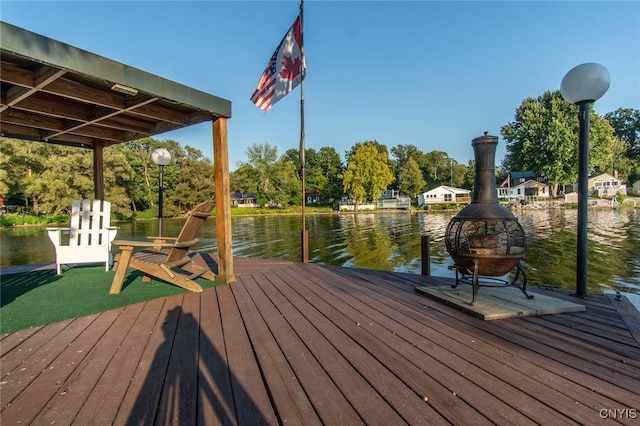 view of dock with a water view