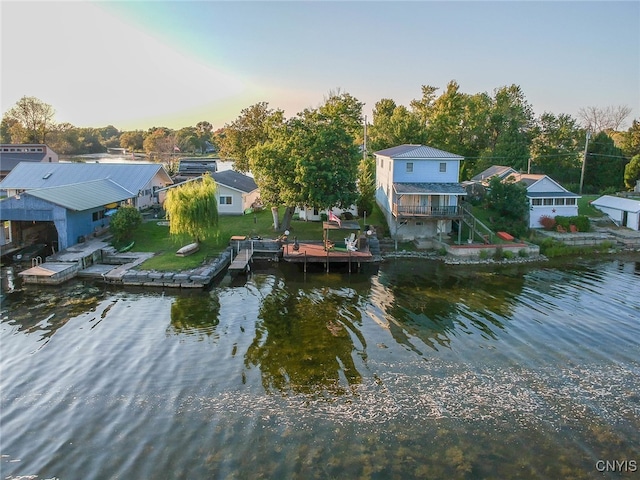 view of dock with a water view