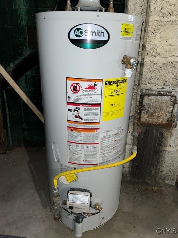 utility room featuring water heater