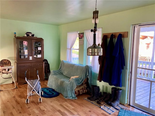 living area with hardwood / wood-style floors