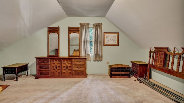 additional living space with lofted ceiling and light carpet