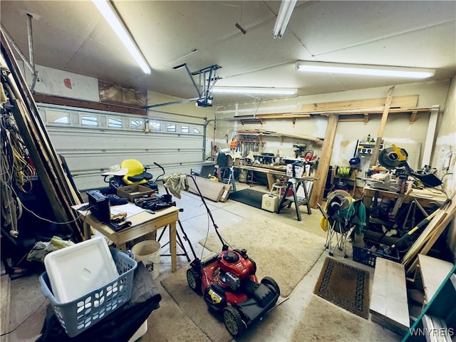 garage featuring a workshop area