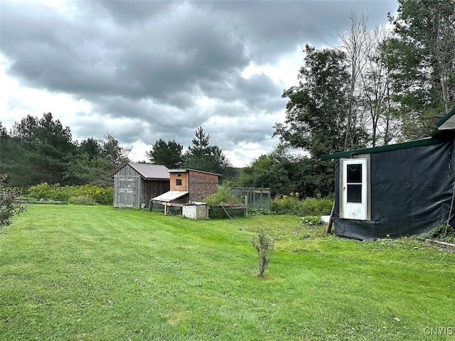 view of yard with a storage unit