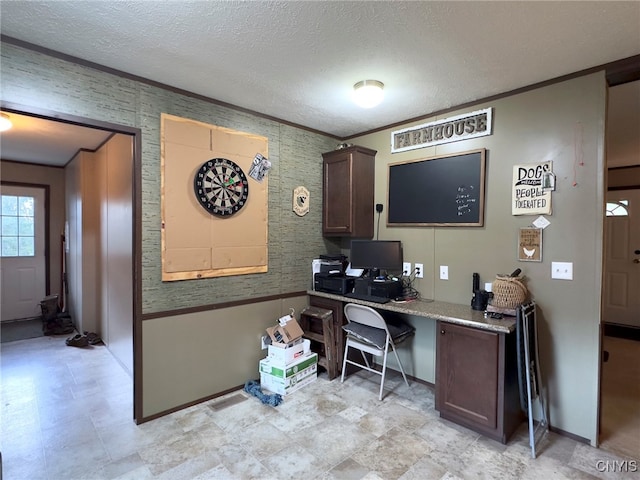 home office featuring a textured ceiling