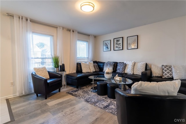 living room with light hardwood / wood-style floors