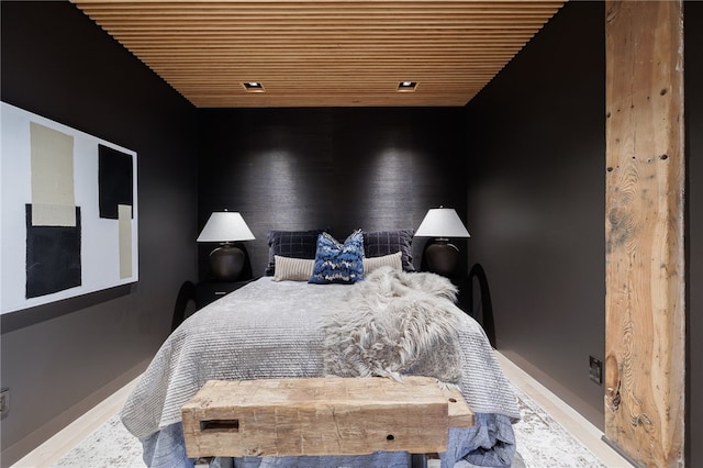 bedroom featuring wood ceiling