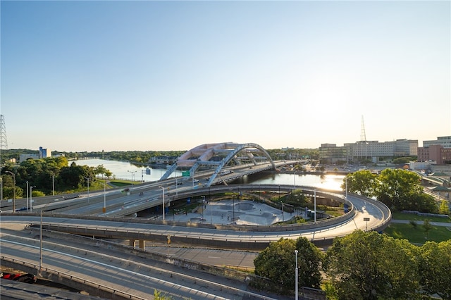 view of community with a water view