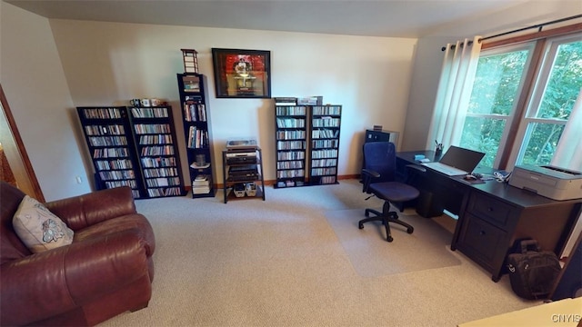 view of carpeted home office