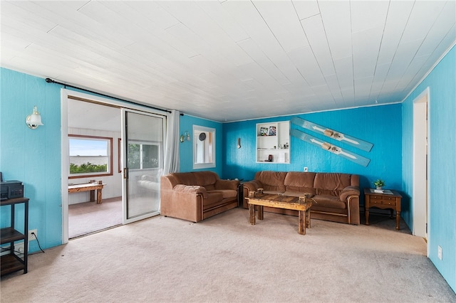 living room with light colored carpet