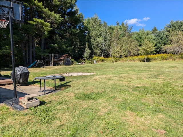 view of yard with a playground and a patio area