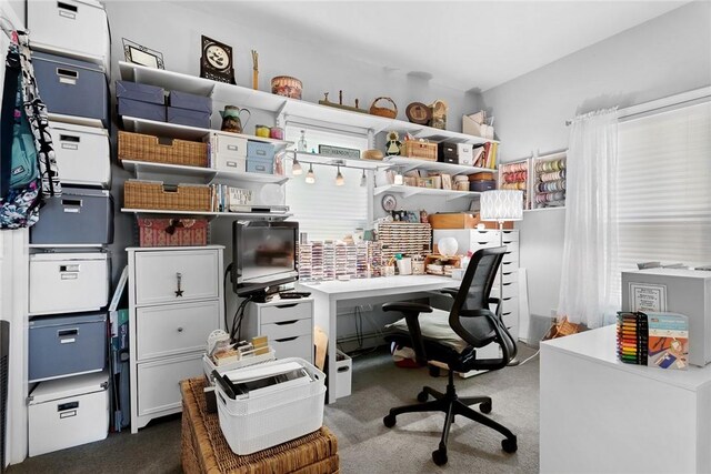 office featuring dark colored carpet