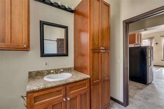 bathroom with wood-type flooring and vanity