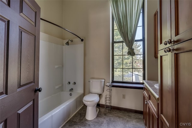 full bathroom with vanity, toilet, and shower / tub combination