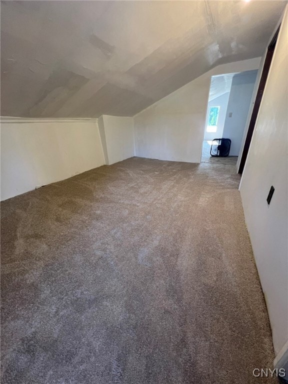 additional living space with carpet flooring and lofted ceiling