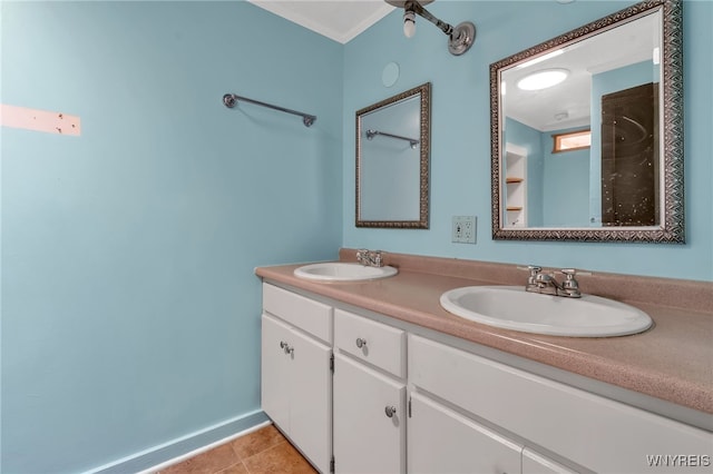 bathroom with vanity and tile patterned floors