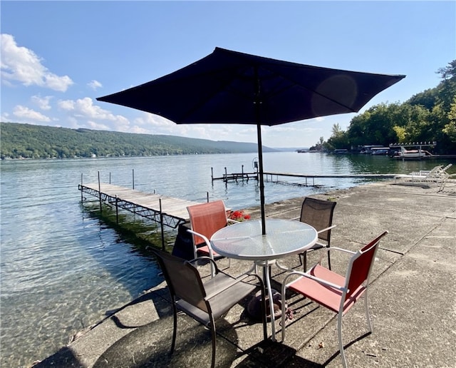 view of dock with a water view