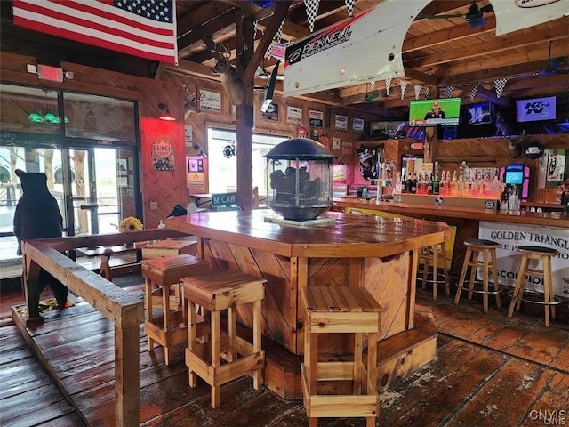 bar with wooden walls