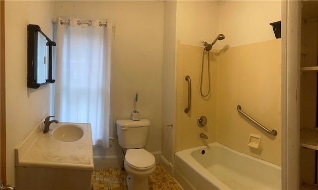 full bathroom featuring shower / bathing tub combination, vanity, and toilet