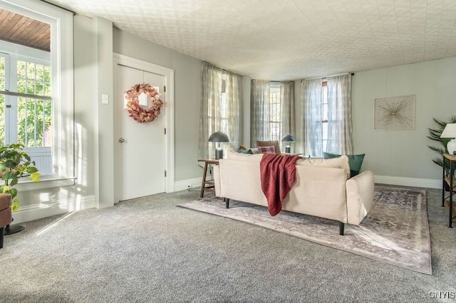 living room with carpet flooring and plenty of natural light