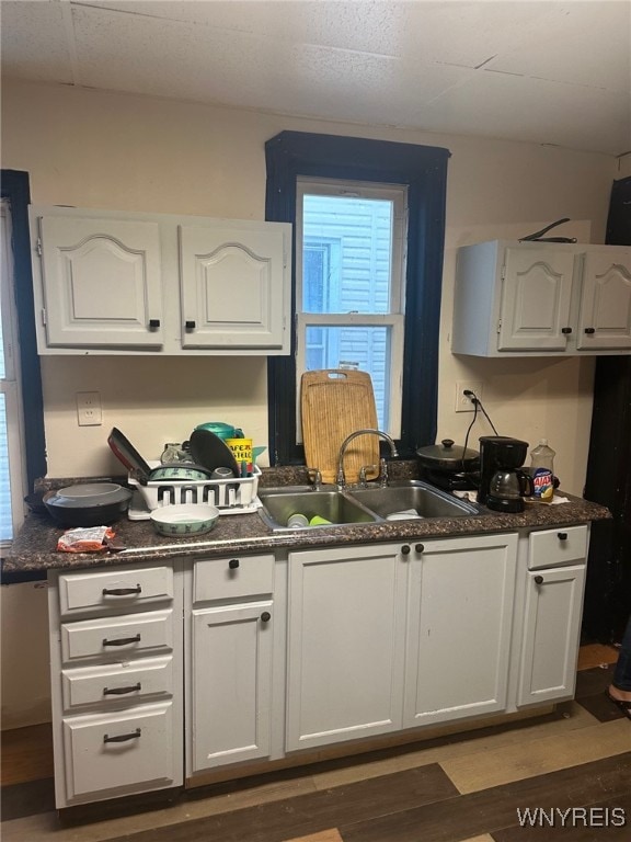 kitchen with white cabinetry, dark wood-type flooring, and sink