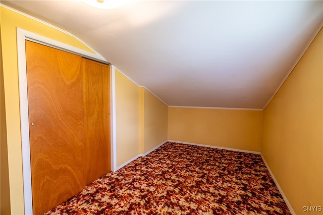 additional living space featuring carpet flooring and vaulted ceiling