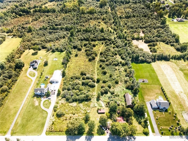 birds eye view of property featuring a rural view