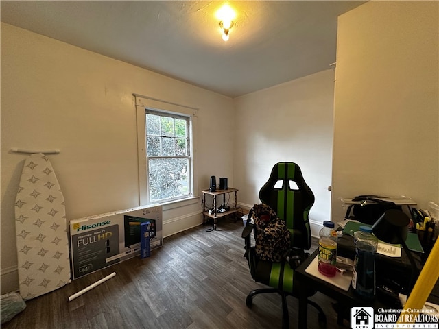 office area with dark wood-type flooring