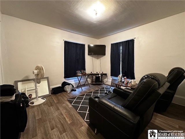 living room with dark wood-type flooring