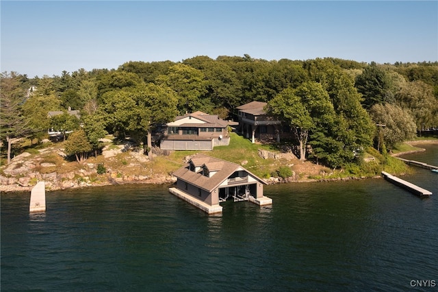 view of dock with a water view