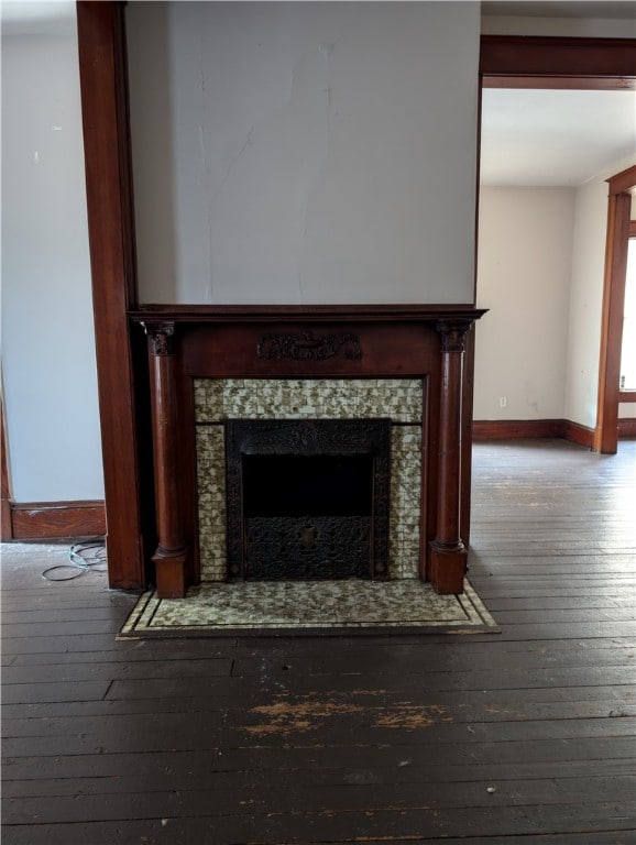 details featuring a fireplace and hardwood / wood-style floors