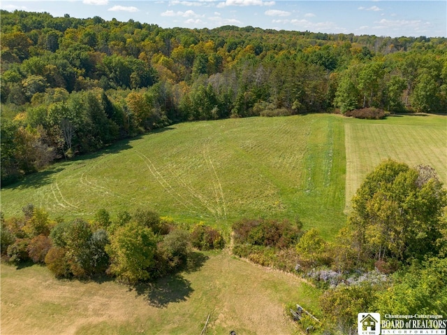 birds eye view of property featuring a rural view