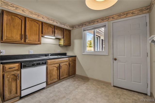 kitchen with white dishwasher and sink