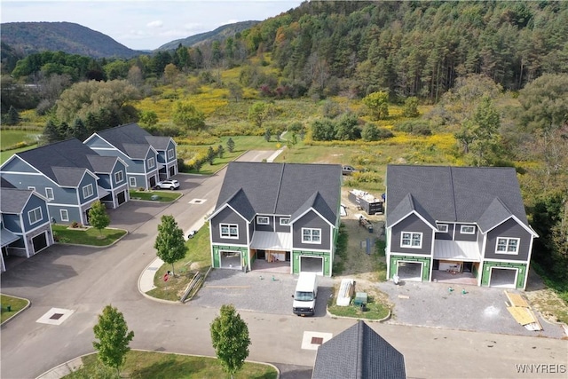 drone / aerial view with a mountain view