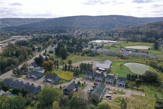 aerial view with a water and mountain view