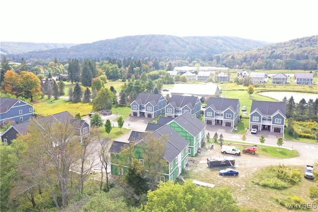 birds eye view of property with a mountain view