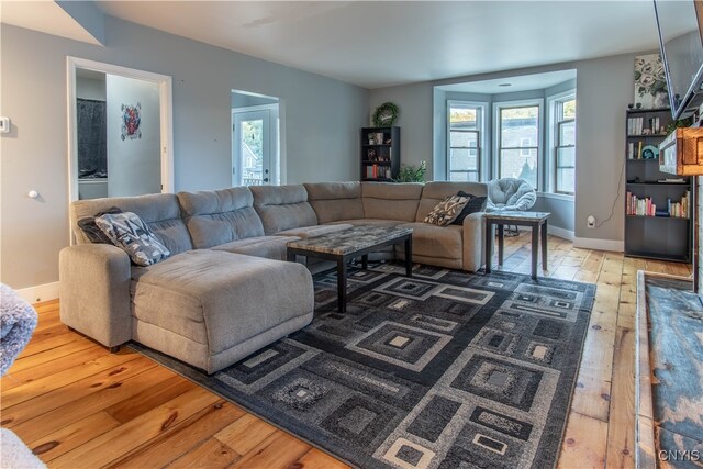 living room featuring plenty of natural light and hardwood / wood-style flooring