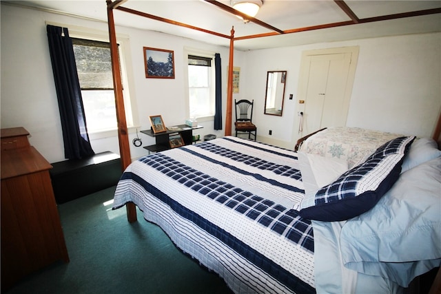 bedroom with multiple windows and carpet flooring