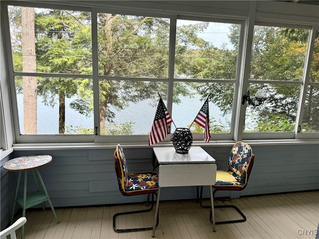 sunroom featuring a healthy amount of sunlight and a water view