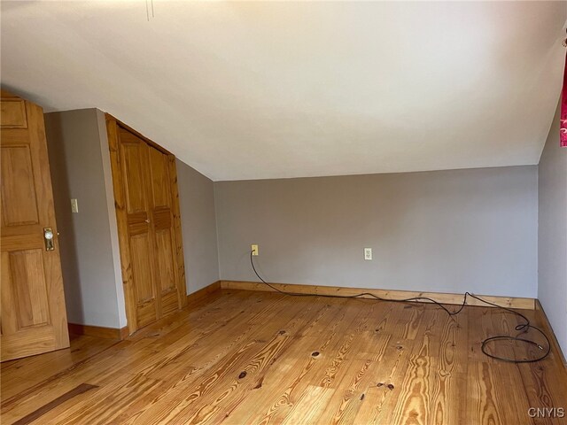 additional living space featuring light hardwood / wood-style floors and vaulted ceiling