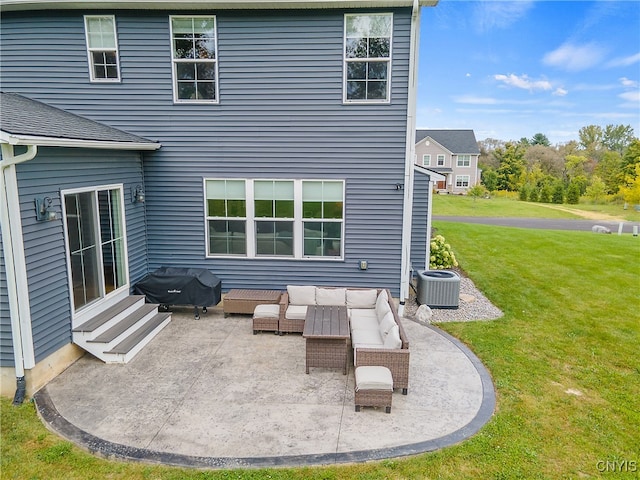 view of patio / terrace with a grill, an outdoor living space, and cooling unit