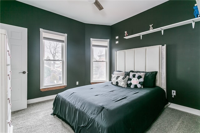 bedroom with carpet floors and ceiling fan