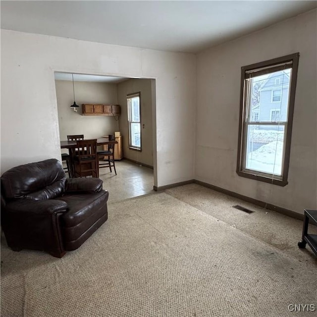 living room featuring a wealth of natural light