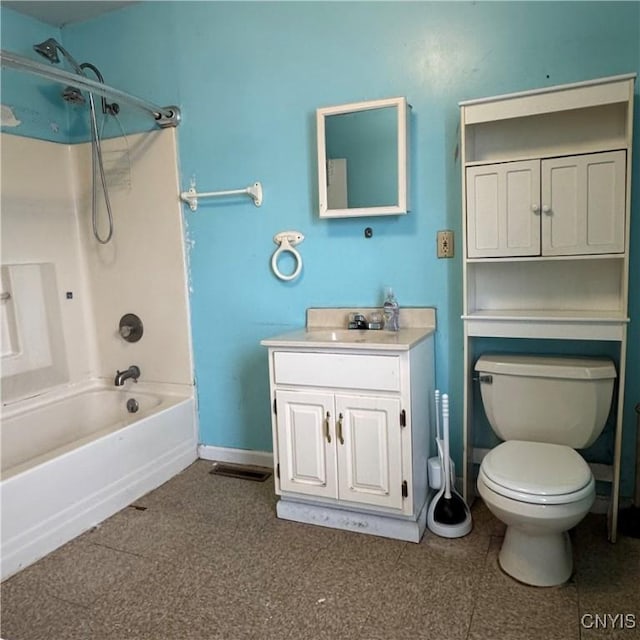 full bathroom featuring vanity, shower / tub combination, and toilet