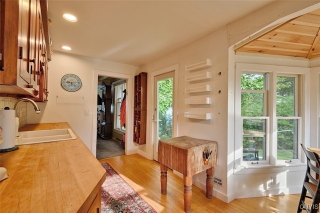 entryway featuring light hardwood / wood-style floors, sink, and plenty of natural light